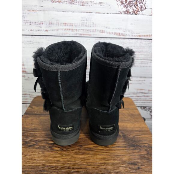 UGG Koolaburra Boots Womens 8 Black Suede Shearling Mid Calf Bows - Picture 3 of 7